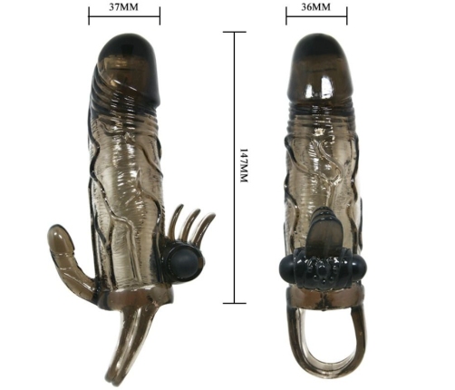 BAILE - BRAVE MAN PENIS COVER WITH CLIT AND ANAL STIMULATION DOUBLE BULLET BLACK 16.5 CM