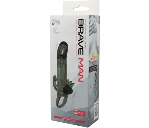 BAILE - BRAVE MAN PENIS COVER WITH CLIT AND ANAL STIMULATION DOUBLE BULLET BLACK 16.5 CM