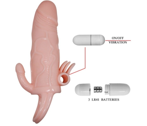 BAILE - BRAVE MAN PENIS COVER WITH CLIT AND ANAL STIMULATION FLESH 16.5 CM