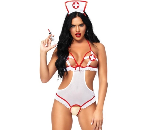LEG AVENUE - NURSE OPEN CROTHLESS TEDDY ONE SIZE
