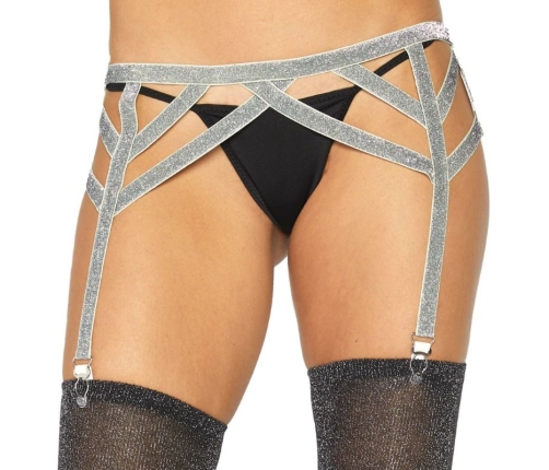 LEG AVENUE - SILVER LUREX ELASTIC GARTER BELT ONE SIZE