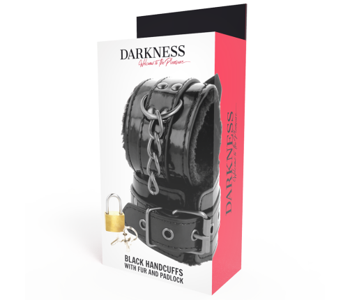 DARKNESS - BLACK ADJUSTABLE LEATHER HANDCUFFS WITH PADLOCK
