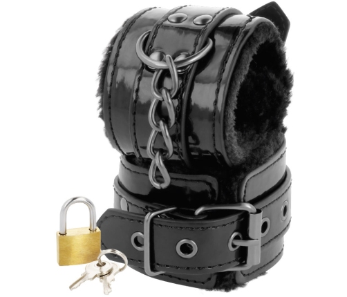 DARKNESS - ADJUSTABLE BLACK LEATHER ANKLE HANDCUFFS WITH PADLOCK