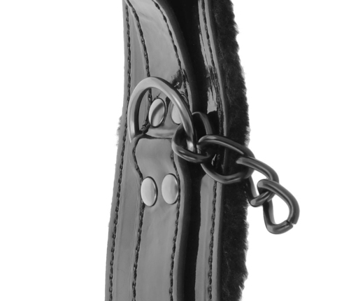 DARKNESS - ADJUSTABLE BLACK LEATHER ANKLE HANDCUFFS WITH PADLOCK