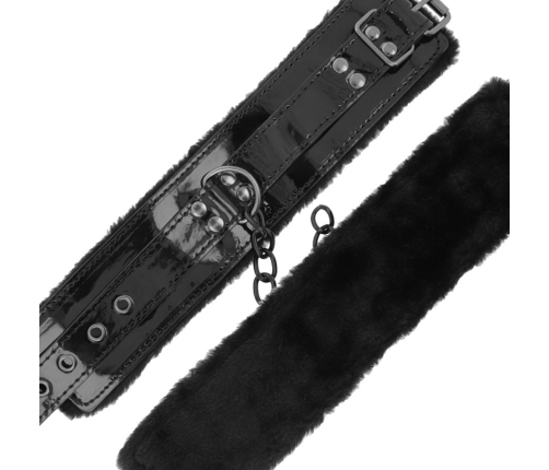 DARKNESS - ADJUSTABLE BLACK LEATHER ANKLE HANDCUFFS WITH PADLOCK