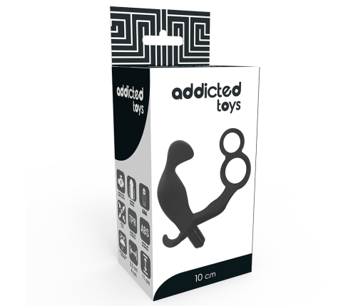 ADDICTED TOYS - ANAL PLUG WITH DOUBLE PENIS RING AND TESTICLES BLACK