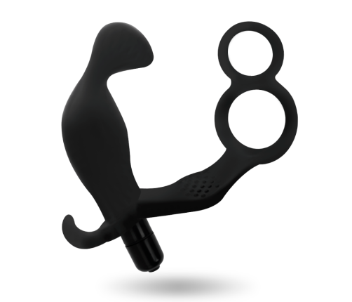 ADDICTED TOYS - ANAL PLUG WITH DOUBLE PENIS RING AND TESTICLES BLACK