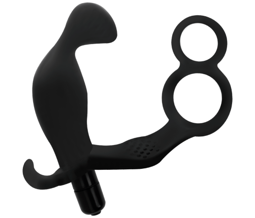 ADDICTED TOYS - ANAL PLUG WITH DOUBLE PENIS RING AND TESTICLES BLACK