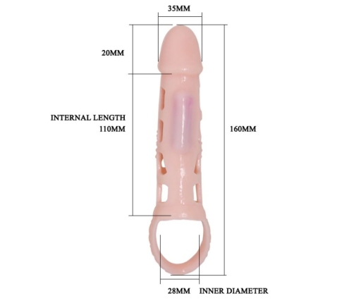 BAILE - FUNDA EXTENSORA PENE CON VIBRACIÓN Y STRAP NATURAL 13.5 CM