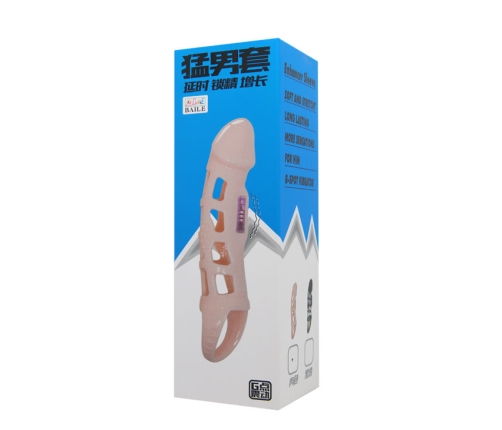 BAILE - FUNDA EXTENSORA PENE CON VIBRACIÓN Y STRAP NATURAL 13.5 CM