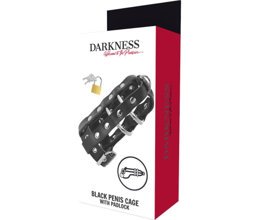DARKNESS - LEATHER CHASTITY CAGE WITH LOCK