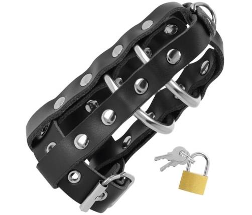 DARKNESS - LEATHER CHASTITY CAGE WITH LOCK