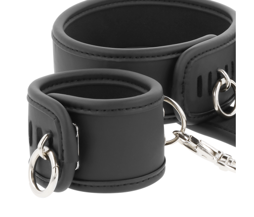 FETISH SUBMISSIVE - VEGAN LEATHER NECKLACE AND HANDCUFFS WITH NOPRENE LINING