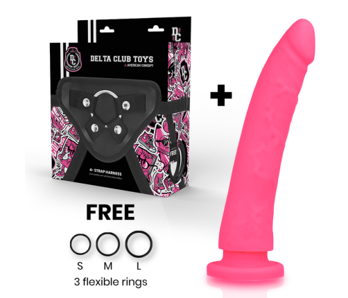 DELTA CLUB - TOYS HARNESS + DONG PINK SILICONE 23 CM -O- 4.5 CM