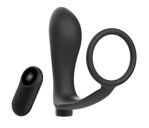 ADDICTED TOYS - PENIS RING WITH REMOTE CONTROL ANAL PLUG BLACK RECHARGEABLE