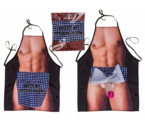 Apron Fartuch kuchenny z pluszowym elementem, napis I keep my hot dog warm