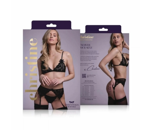 Christine Axelle Black 3-Piece Lace Bra Set with Decorative Openings L-XL