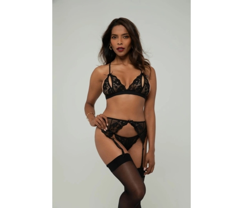 Christine Axelle 3-Piece Lingerie Set Black - Lace & Open Detail Design S-M