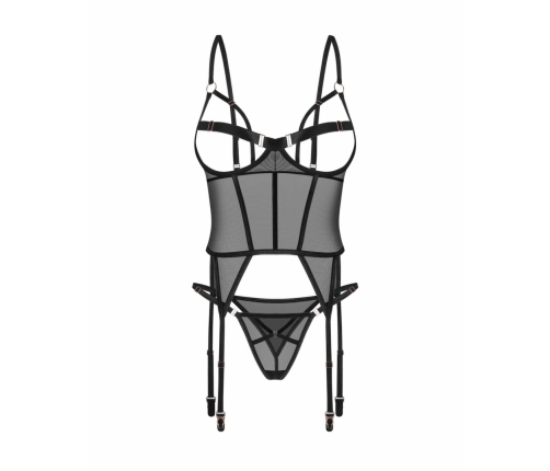 Obsessive Euridia Corset Set Black - Elegant Adjustable Lingerie Ensemble