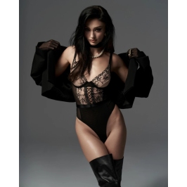 Obsessive Vila Blanes Teddy Black & Beige Adjustable Lingerie Bodysuit