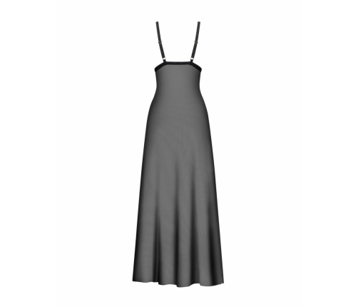 Obsessive Vila Blanes Long Chemise Black - Elegant Floral Embroidery