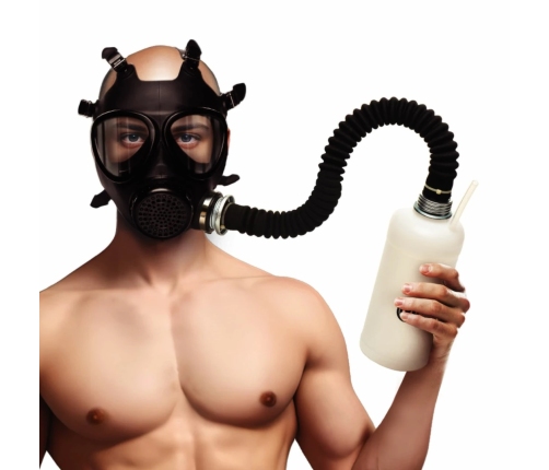 XR Brands Intimate Inhaler Gas Mask Black & White with Adjustable Straps