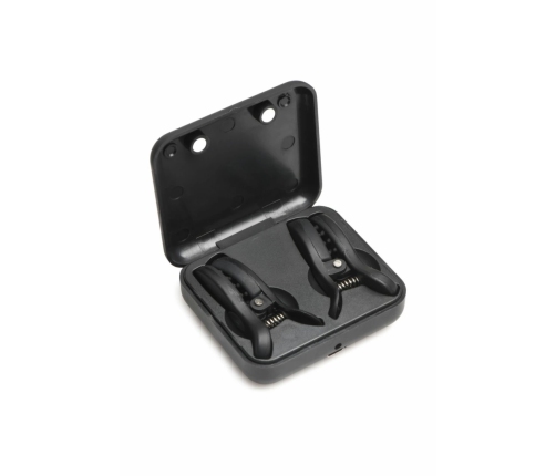 XR Brands Dark Grip Vibrating Silicone Clamps Black Compact Case