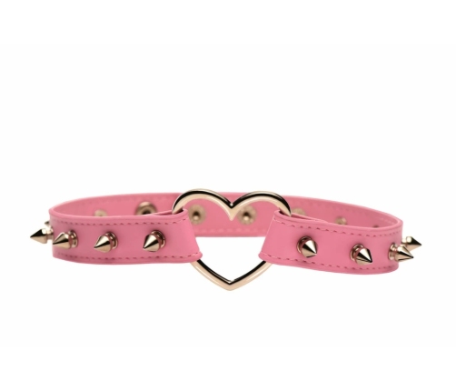 XR Brands Spiked Heart Choker Pink Vegan Leather Adjustable 42cm