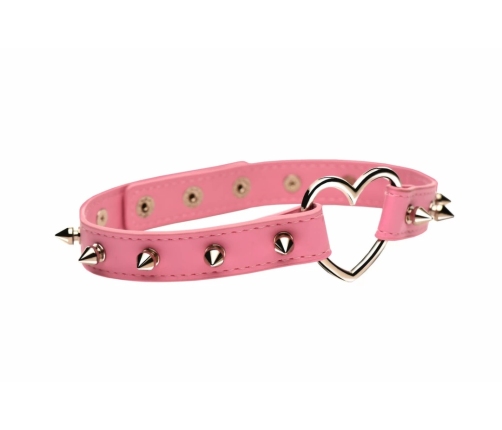 XR Brands Spiked Heart Choker Pink Vegan Leather Adjustable 42cm
