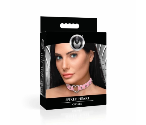 XR Brands Spiked Heart Choker Pink Vegan Leather Adjustable 42cm