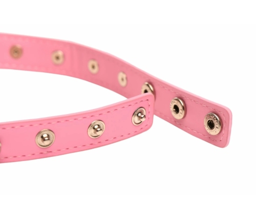 XR Brands Spiked Heart Choker Pink Vegan Leather Adjustable 42cm
