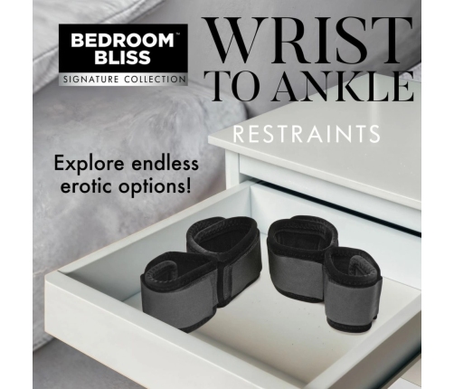 XR Brands Bound Wrist and Ankle Cuffs Black Adjustable Soft Velvet