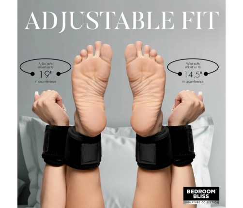 XR Brands Bound Wrist and Ankle Cuffs Black Adjustable Soft Velvet