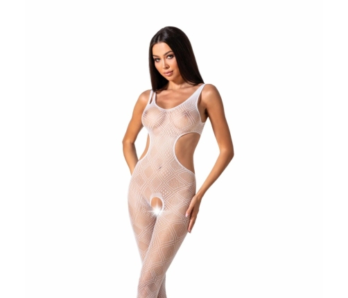 Passion BS085 Seamless Geometric Pattern Catsuit White One Size
