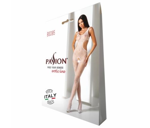 Passion BS085 Seamless Geometric Pattern Catsuit White One Size