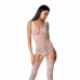 Passion BS074 Seamless Lace Catsuit White - Elegant Mesh Bodysuit One Size