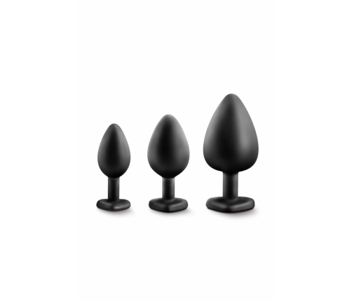 Blush Luxe Bling Plugs Training Kit Black with Red Gem Set S/M/L
