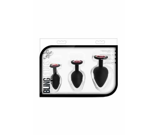 Blush Luxe Bling Plugs Training Kit Black with Red Gem Set S/M/L