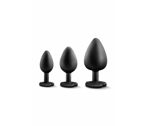 Blush Luxe Bling Plugs Training Kit Black with Red Gem Set S/M/L