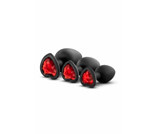 Blush Luxe Bling Plugs Training Kit Black with Red Gem Set S/M/L
