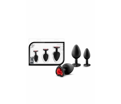 Blush Luxe Bling Plugs Training Kit Black with Red Gem Set S/M/L