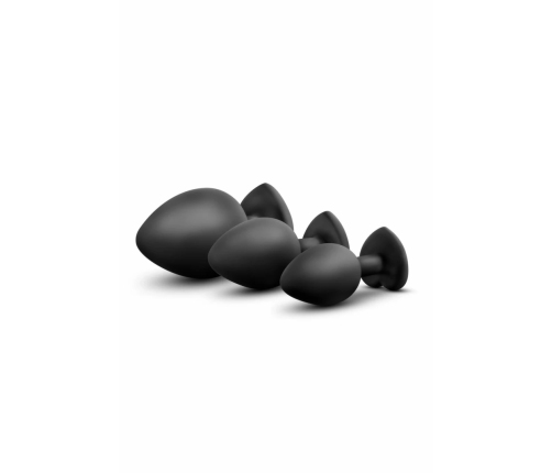 Blush Luxe Bling Plugs Training Kit Black with Red Gem Set S/M/L