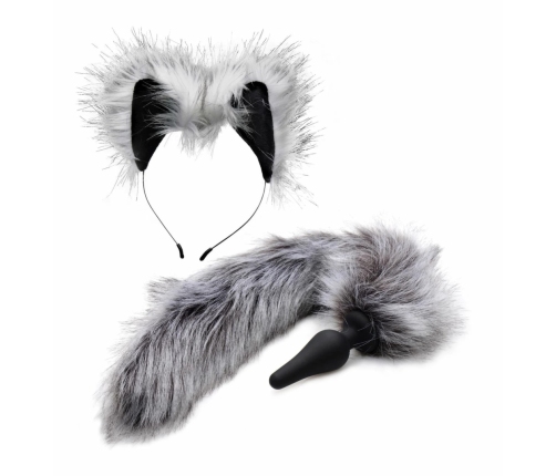 TAILZ Grey Wolf Tail Set - Silicone Intimate Plug & Faux Fur Ears, Grey