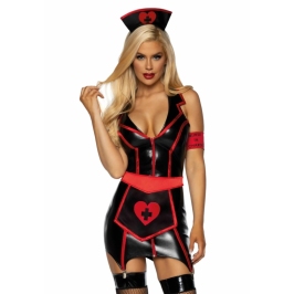 Leg Avenue Vinyl Nurse Costume 4-Piece Set - Shaping Halter Dress S/M