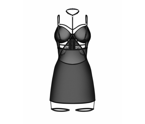 Obsessive Arrowel Black Chemise - Elegant Sheer Lace Lingerie, Adjustable Fit