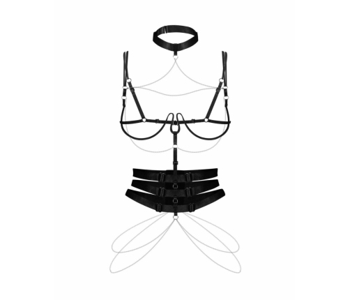 Obsessive Premisis Harness Black - Adjustable Bodysuit with Silver Accents S/M/L