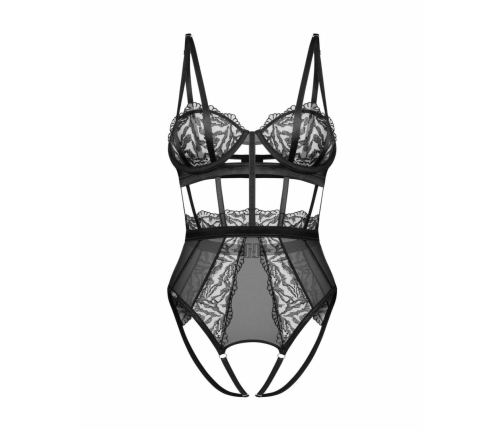 Obsessive Bodysuit Model 869 Open Crotch, Black, Lace & Mesh, Adjustable S/M
