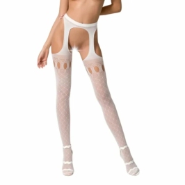 Passion S024 Mesh Strip Pants White - Seamless, Flexible Design One Size