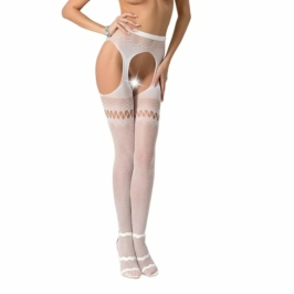 Passion S013 White Mesh & Lace Open-Back Lingerie Briefs One Size