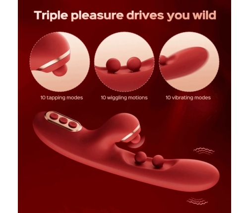 HoneyPlayBox Tickler Red - Wiggling & Tapping Multi-Function Vibrator